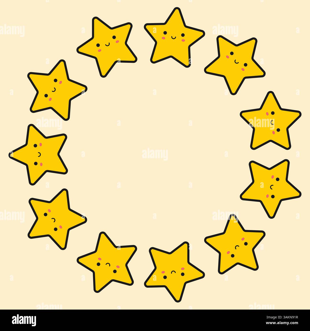 Round frame of cartoon cute stars. Hand drawn. Vector illustration ...