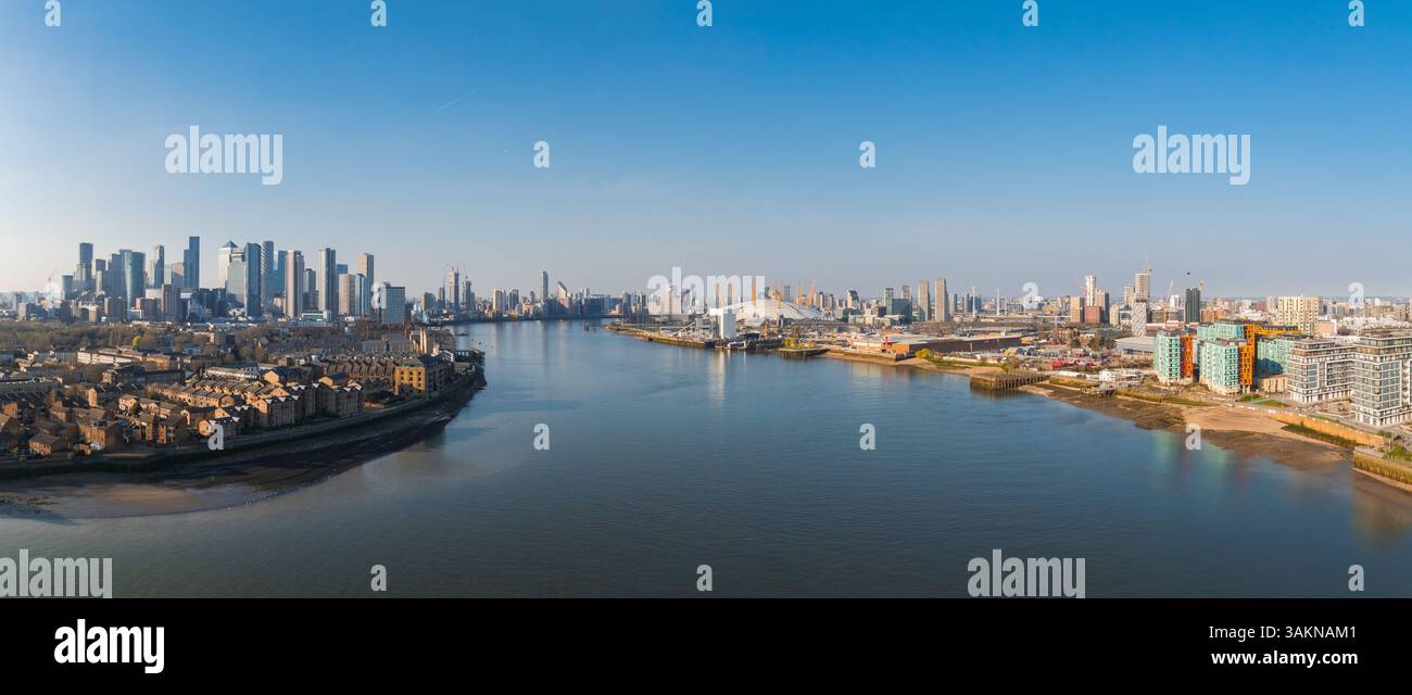 Aerial View of London Featuring River Thames and Canary Wharf Stock ...