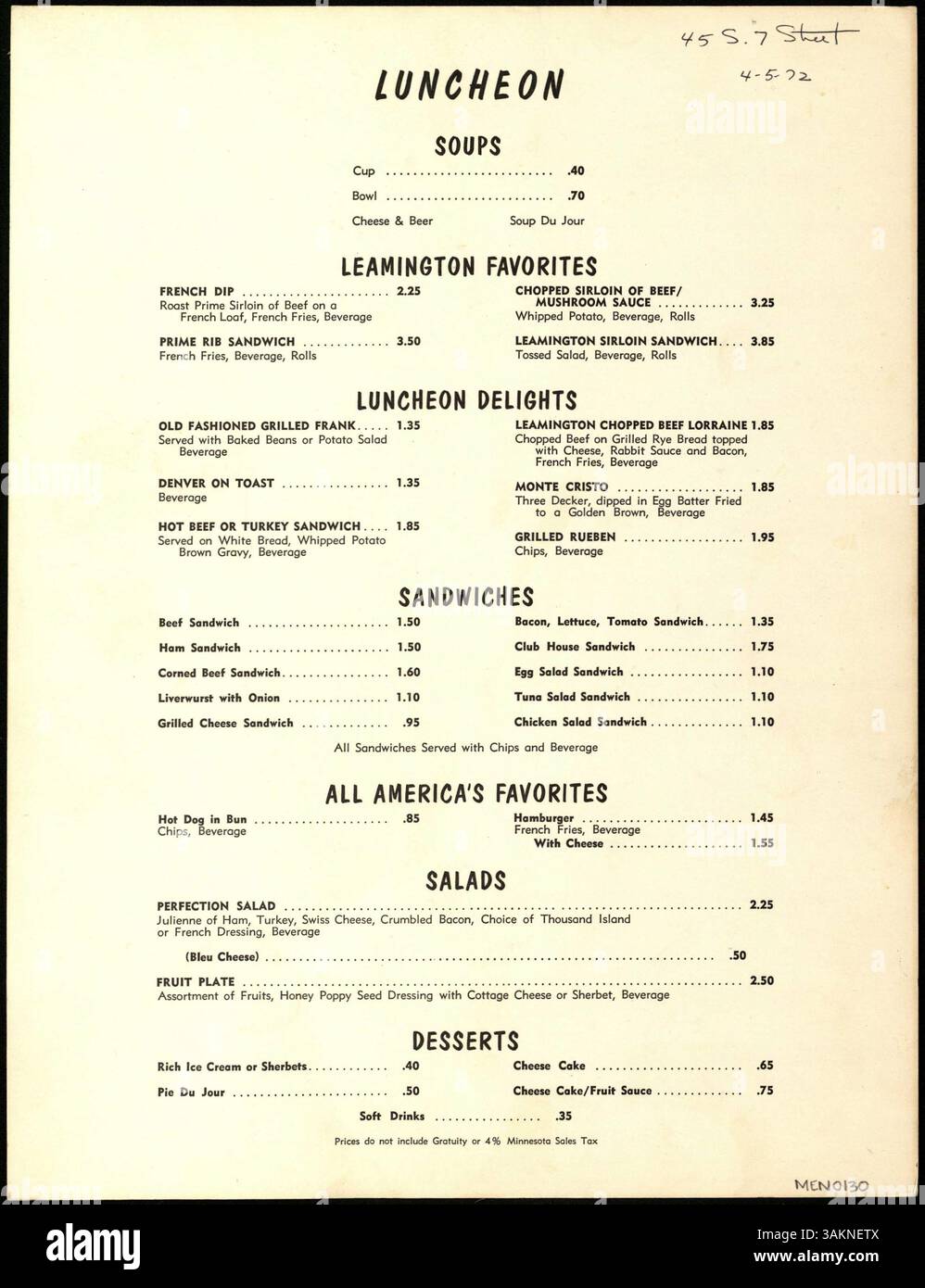 The Norse Room Luncheon Menu, printed on a double-sided card, features ...