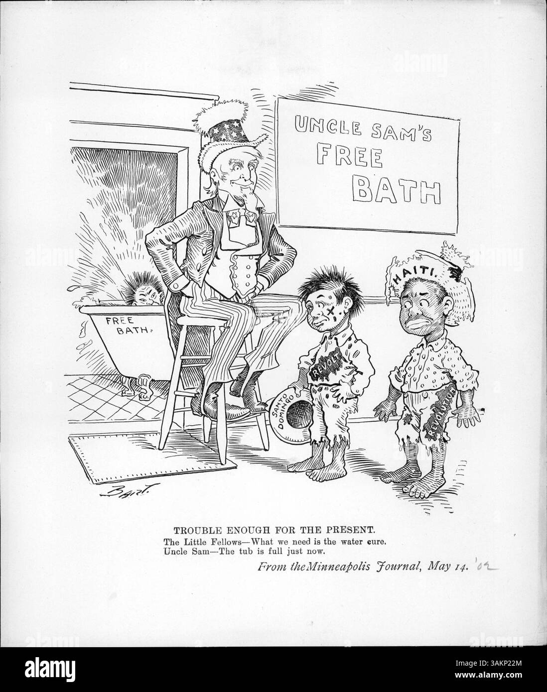 A political cartoon depicting the U.S. involvement in Haiti and Santo ...