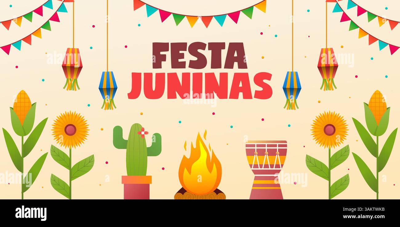 festa juninas horizontal banner illustration in gradient style Stock Vector