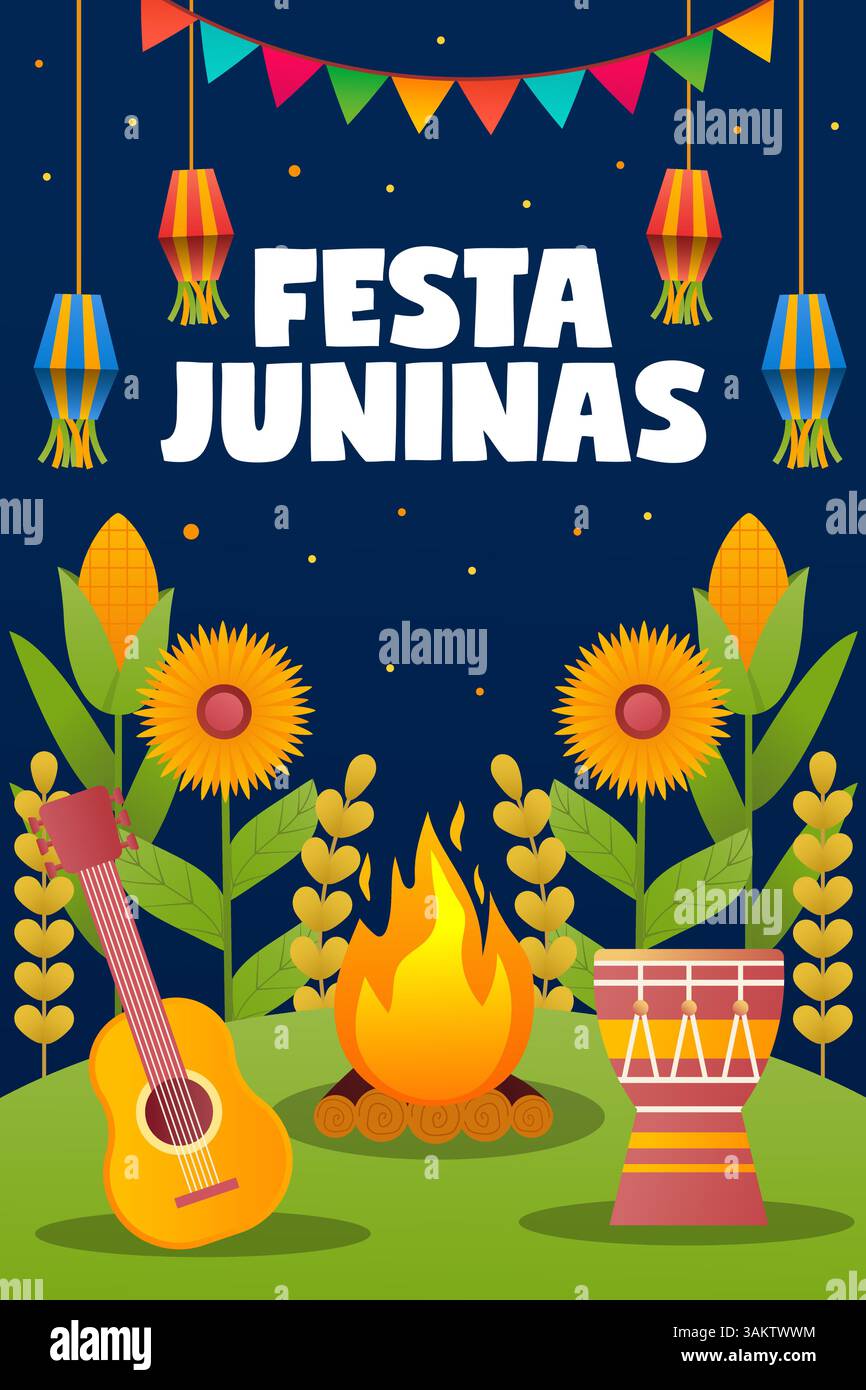 festa juninas poster illustration in gradient style Stock Vector