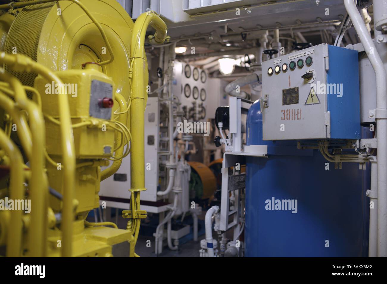 Boat interior with control panel instruments Stock Photo - Alamy