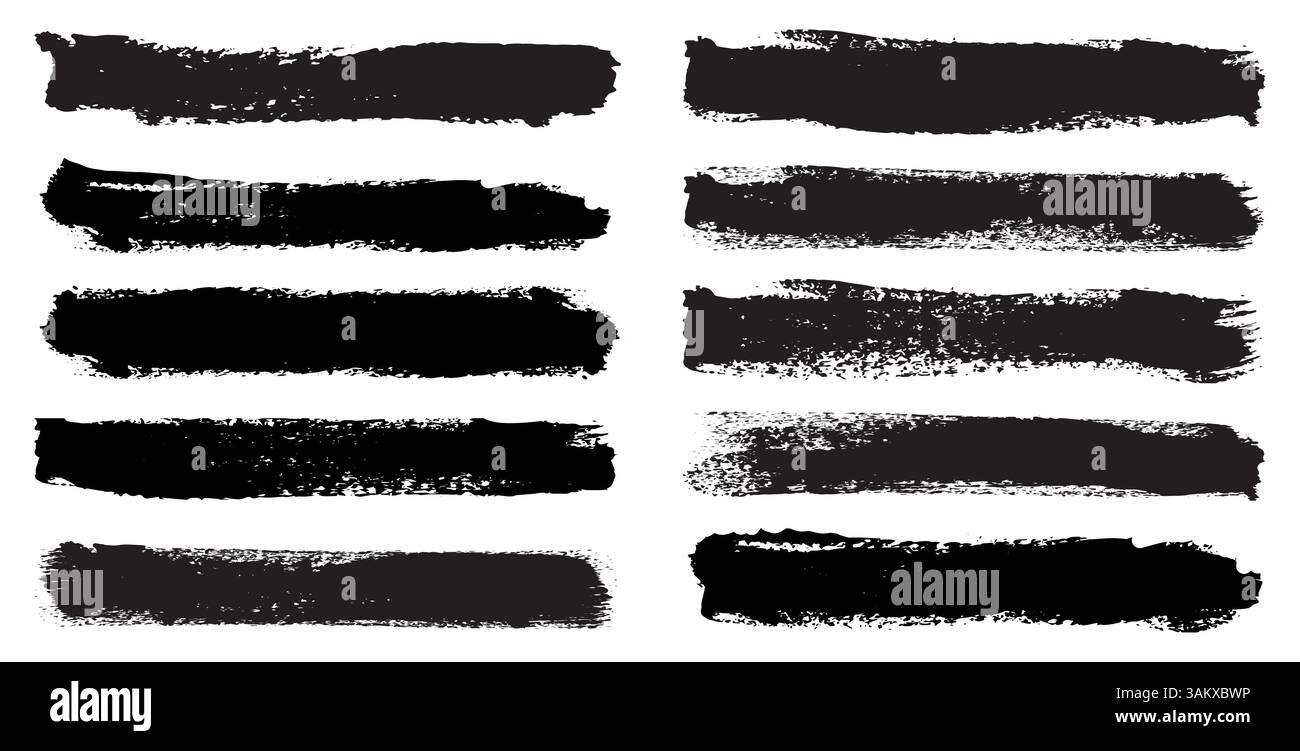 Set of vector paint bold brush strokes, hand drawn thick grunge lines ...