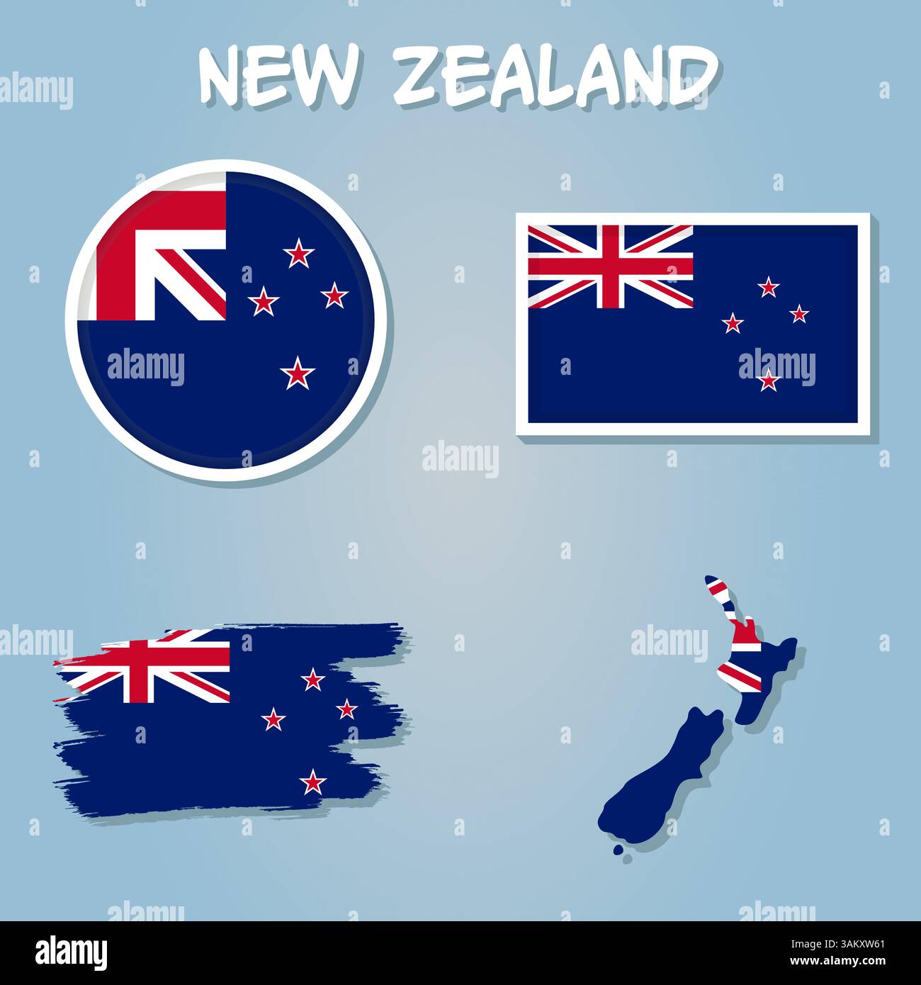 New Zealand vector set. Detailed country shape with region borders ...