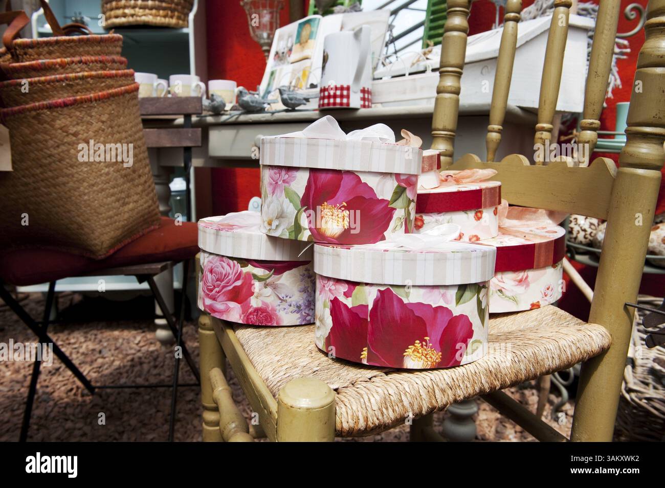 Flower boxes in the shop Stock Photo - Alamy
