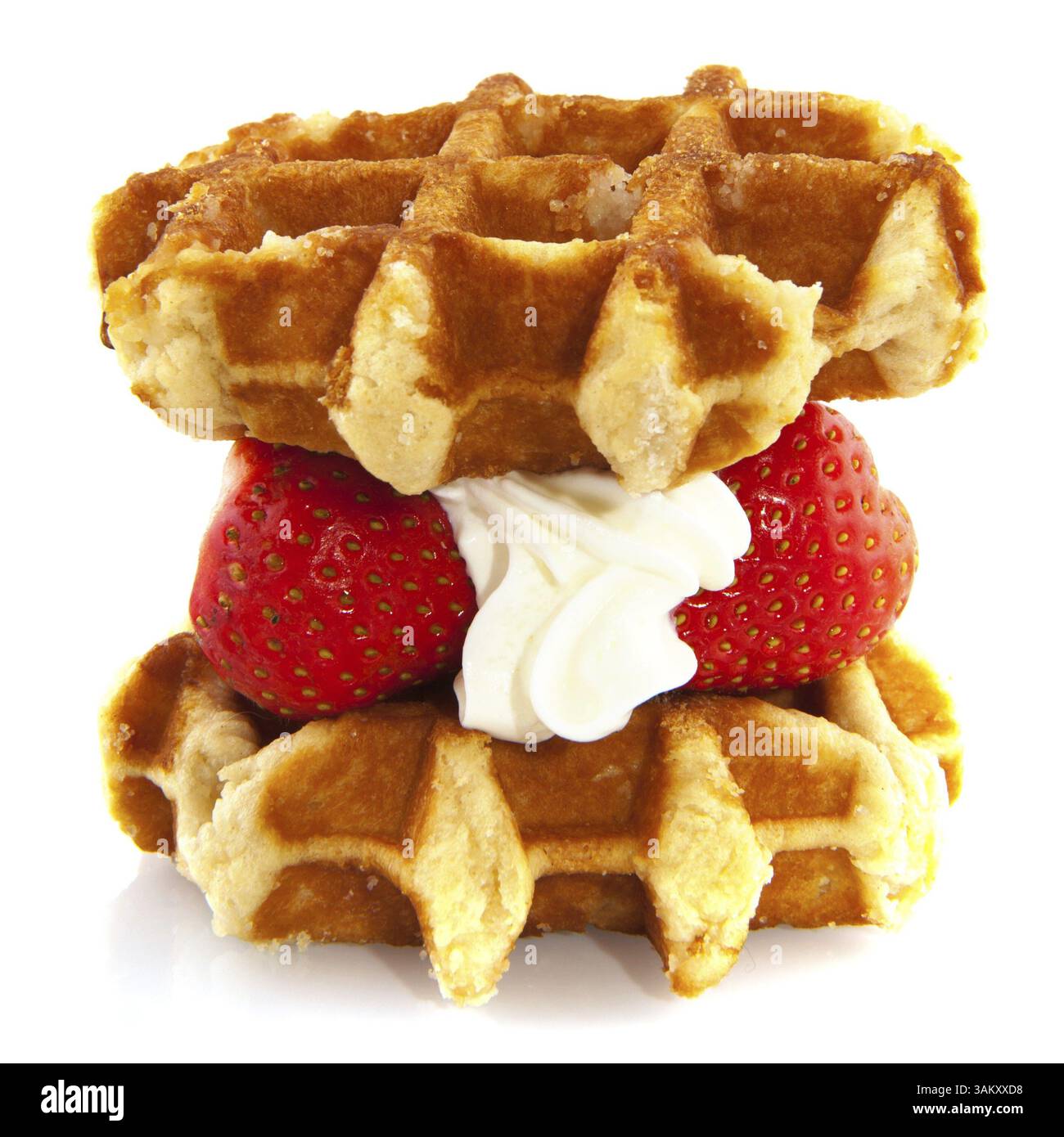 Belgium waffle with fruit and whipped cream Stock Photo - Alamy