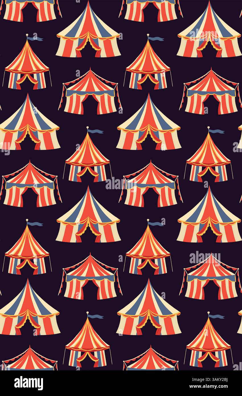 Vector seamless pattern with retro circus vintage tents on dark ...