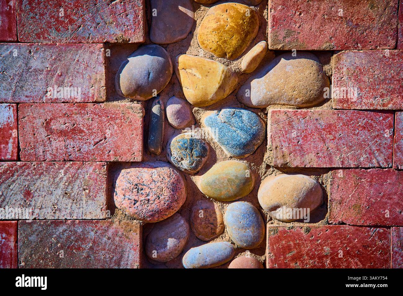 Rustic Brick and Stone Texture Close-Up from Eye-Level Perspective Stock Photo