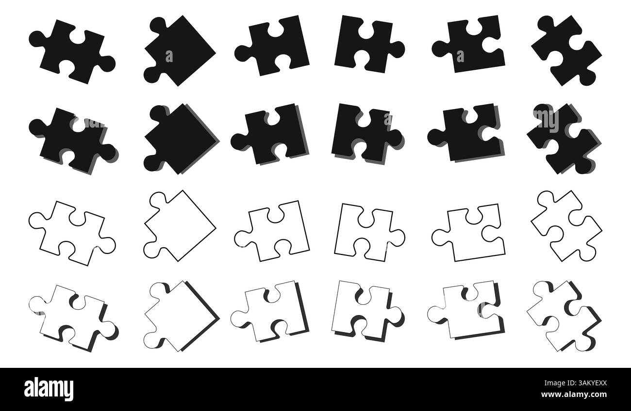 Puzzles pieces isolated. Black and white 3d puzzle pieces with shadows ...