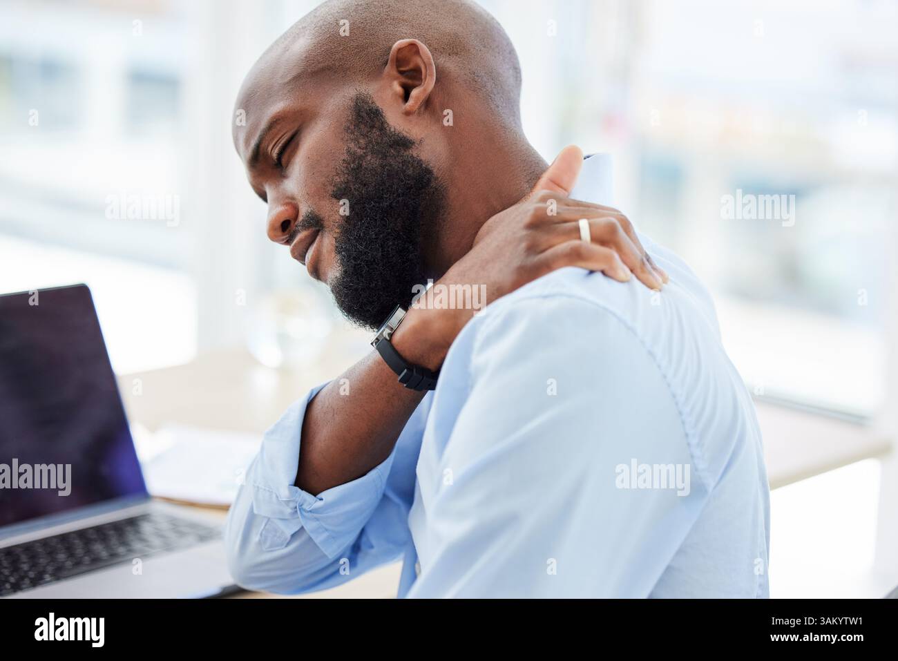 Shoulder injury in pain businessman at office after physiotherapy for ...