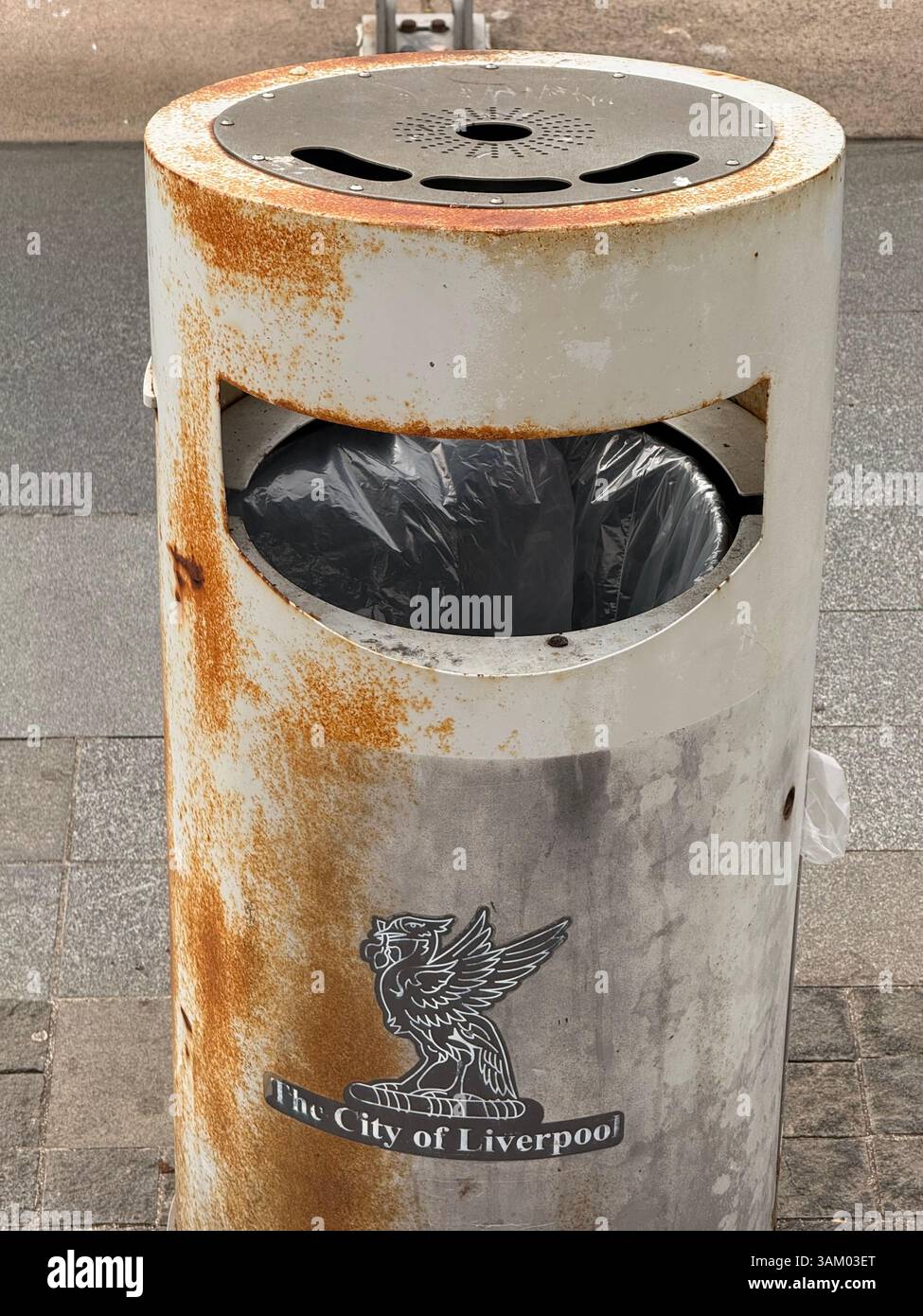 City of Liverpool bin with crest on waterfront - Smartphone Captured Stock Image