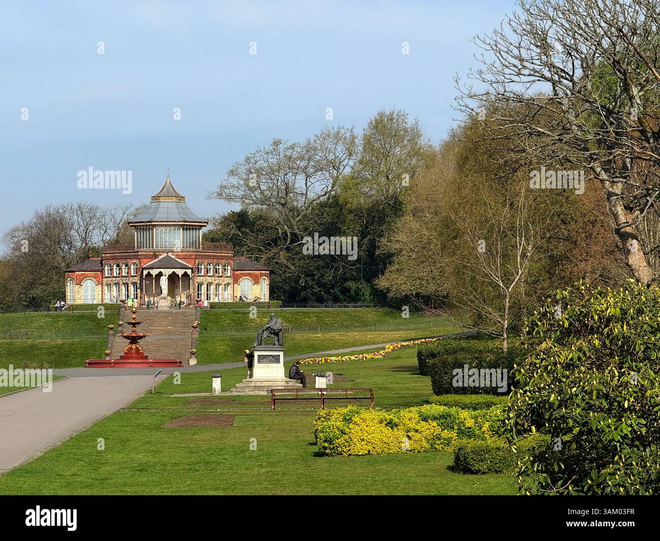 Sir Francis Sharpe Powell monument, fountain and pavilion at Mesnes park, Wigan - Smartphone Captured Stock Image