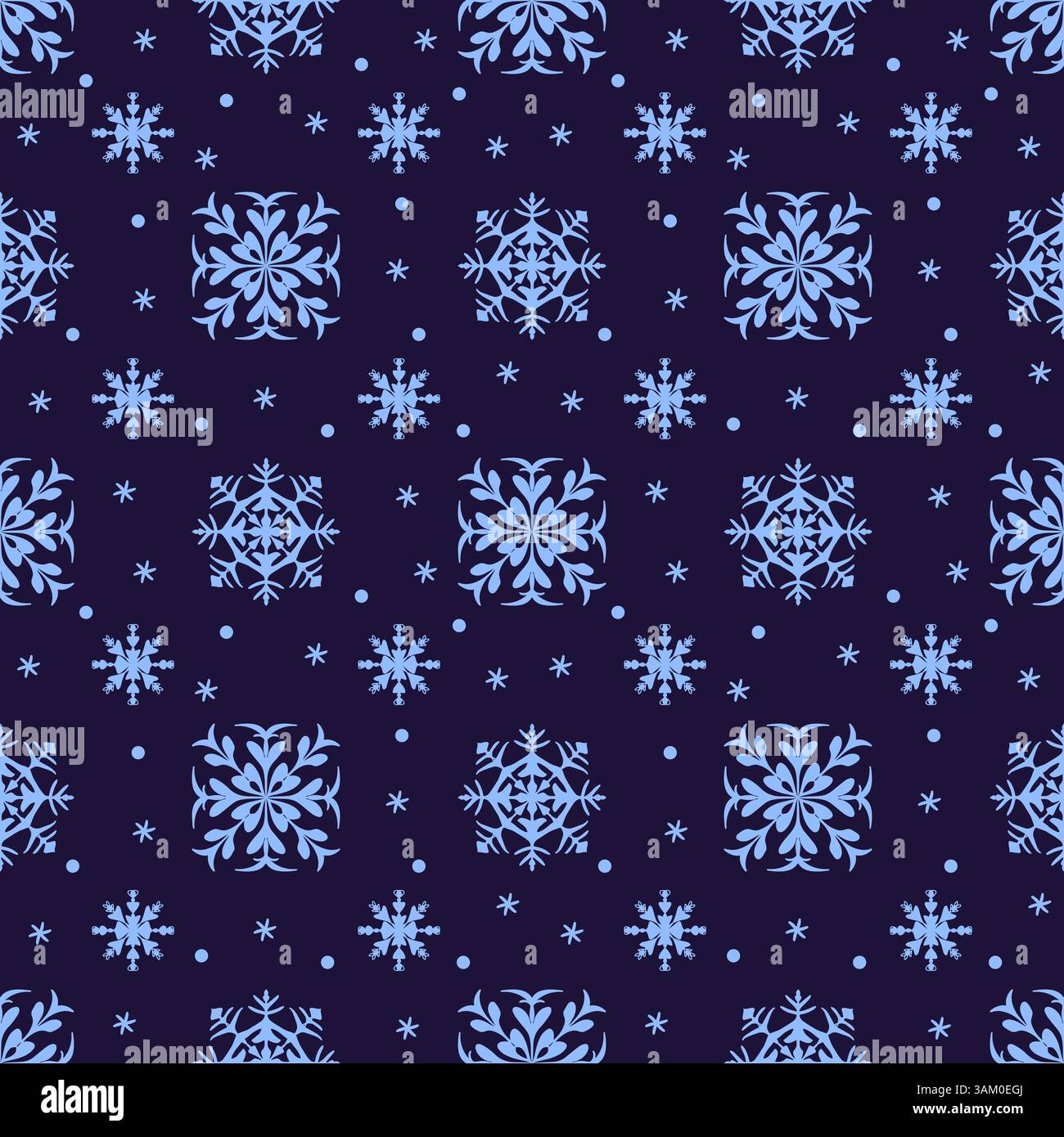 Falling snowflakes on blue background, seamless pattern snowflake Stock Vector