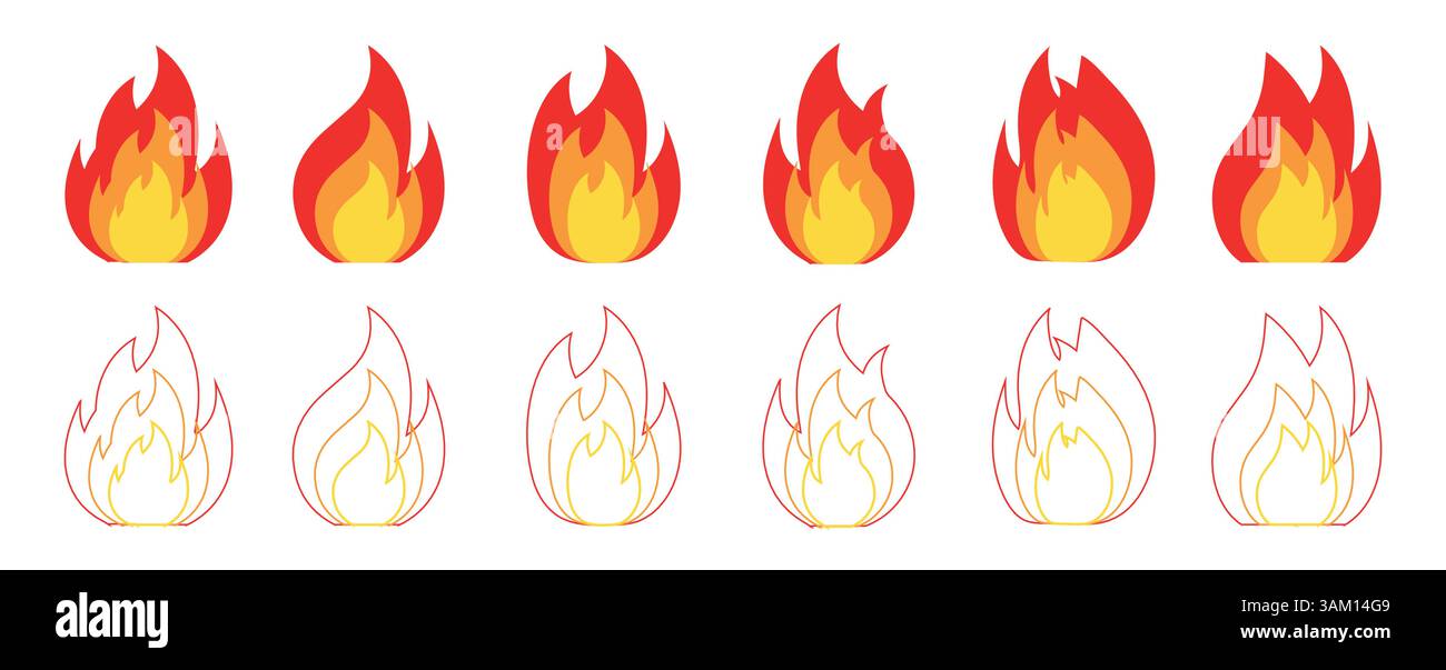 Fire icons set. Fire symbol set. Fire illustration in flat style, set ...
