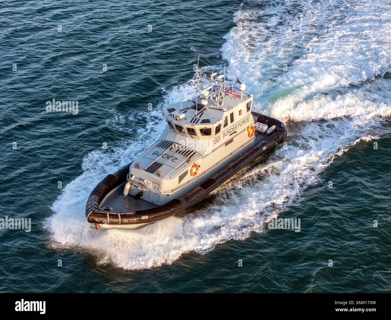 Aerial view of HMC Eagle, is operated by the UK Border Force as coastal patrol vessel. Stock Photo