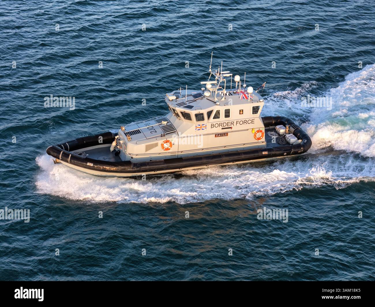 Aerial view of HMC Eagle, is operated by the UK Border Force as coastal patrol vessel. Stock Photo