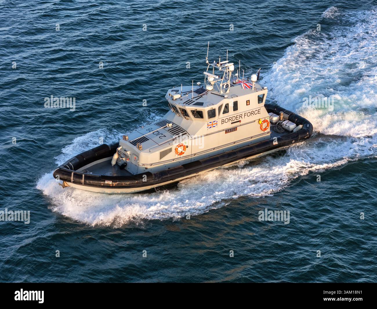Aerial view of HMC Eagle, is operated by the UK Border Force as coastal patrol vessel. Stock Photo