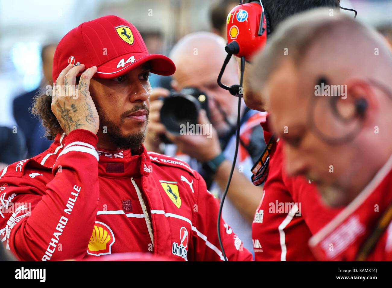 Bahrain Racing Grid Sakhir, Bahrain. 13th Apr, 2025. Lewis Hamilton (GBR) Ferrari on the ...