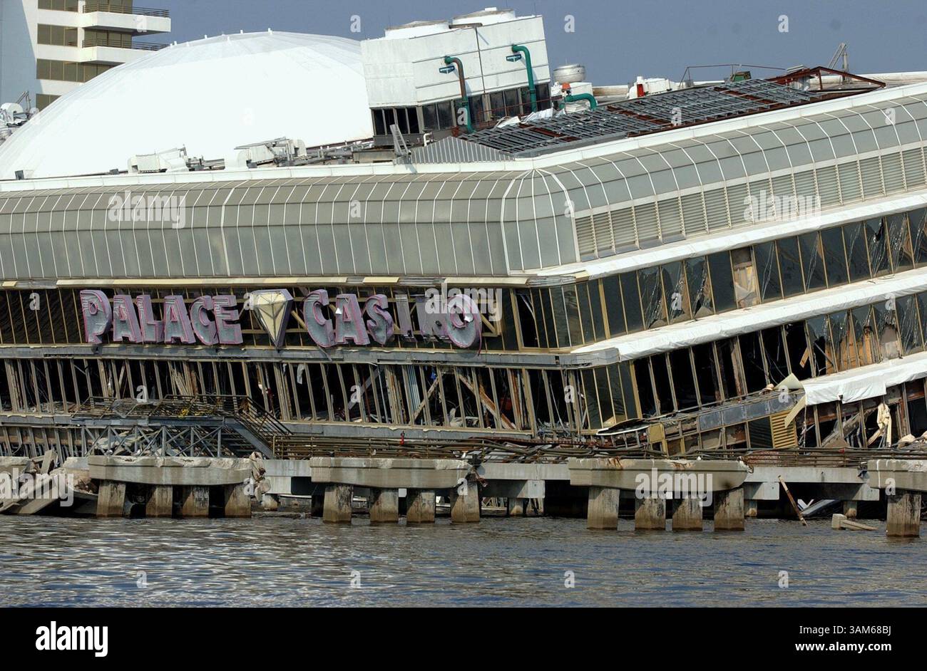 Sept. 3, 2005 - U.S. - KRT US NEWS STORY SLUGGED: WEA-KATRINA KRT PHOTOGRAPH BY DAVID PURDY/BILOXI SUN HERALD (September 3) BILOXI, MS -- One side of the  badly damaged Palace Casino barge on Point Cadet in Biloxi, Mississippi, sits listing into the Back Bay on September 3, 2005. (cdm) 2005 (Credit Image: © David Purdy/mct/ZUMAPRESS.com) Stock Photo