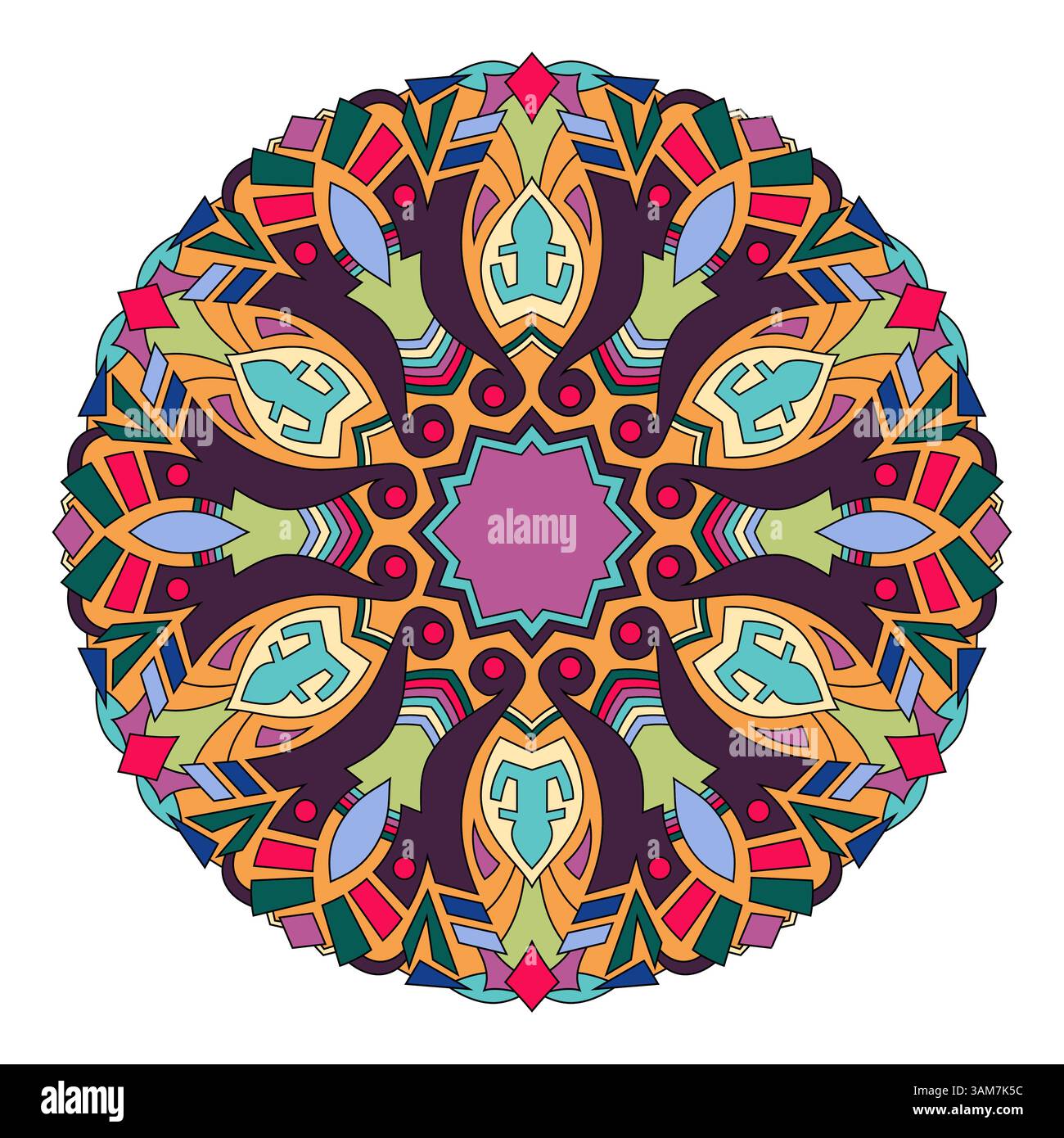 Bright multicolored mandala with beautiful floral pattern Stock Vector