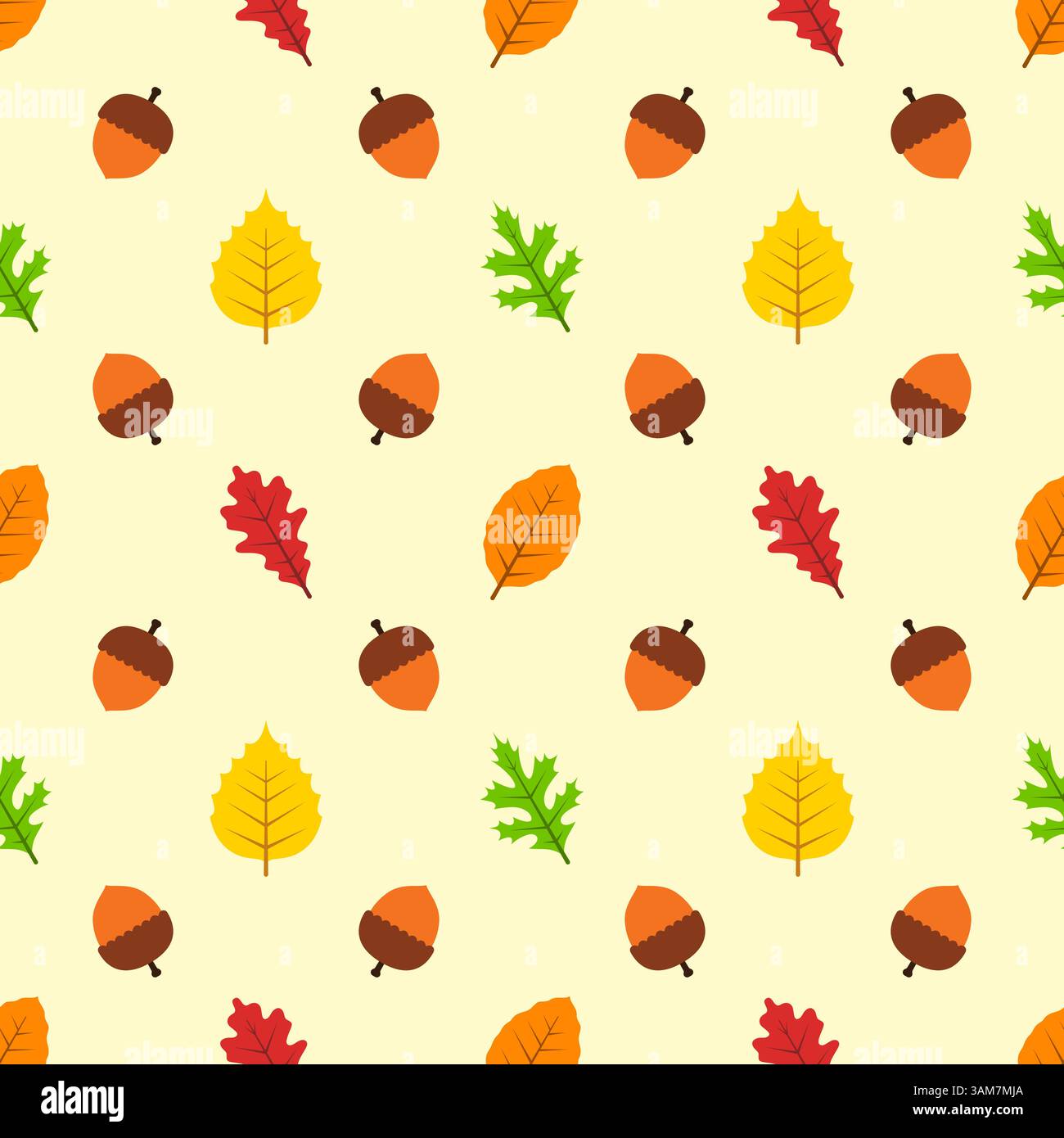 Seamless pattern with acorns and autumn leaves Stock Vector
