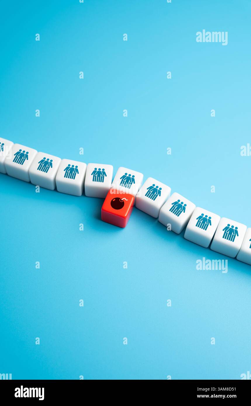 Metaphor of a bomb planted under a society or company. Concept of long-term consequences of bad management and bad decisions. Unresolved problems thre Stock Photo