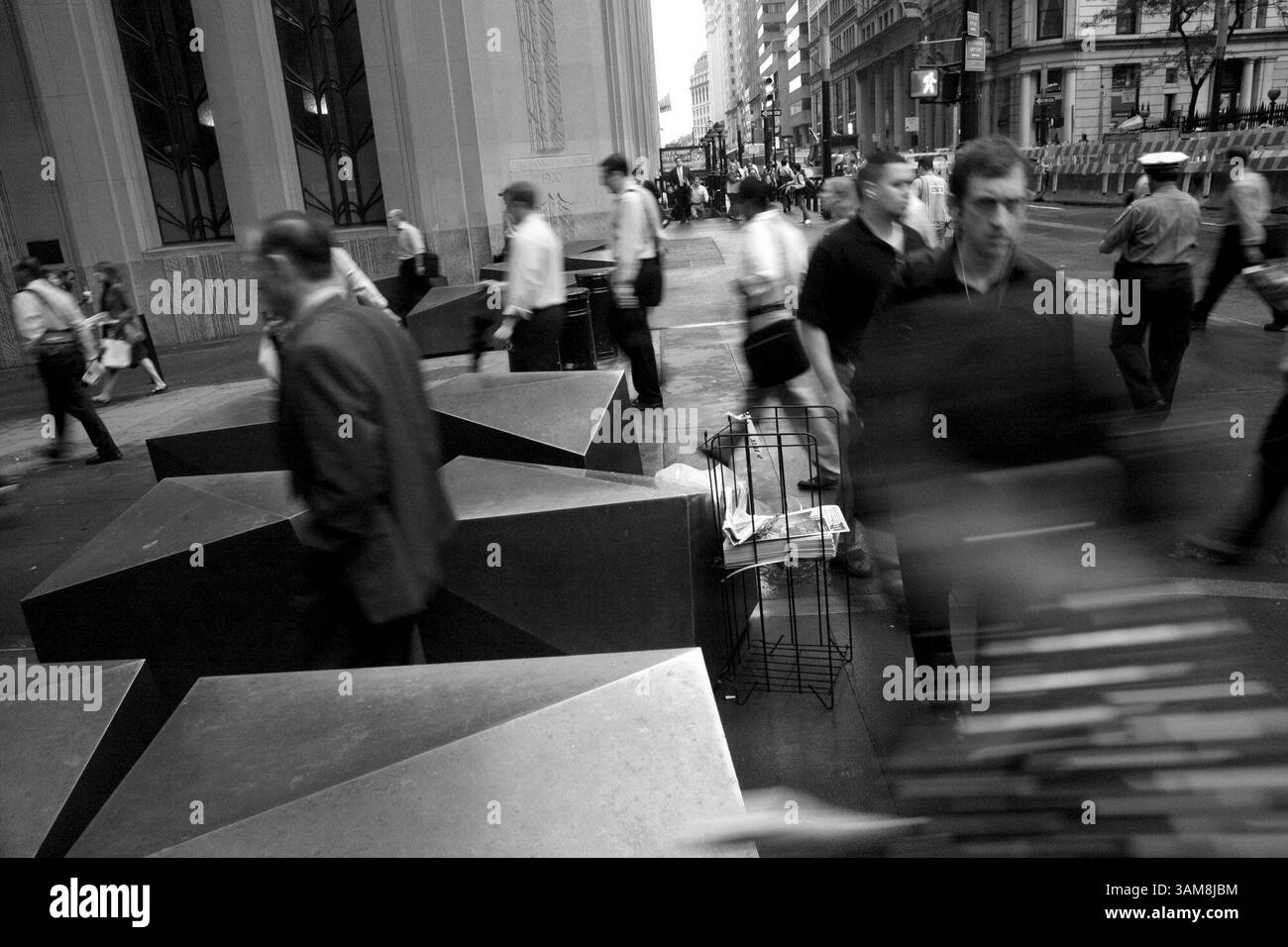 Sept. 8, 2006 - U.S. - Bronze faceted bollards designed by the design firm, Rogers Marvel, secure the entrance to Wall Street in lower Manahattan in New York. (E. Jason Wambsgans/Chicago Tribune/MCT) (Credit Image: © E. Jason Wambsgans/mct/ZUMAPRESS.com) Stock Photo
