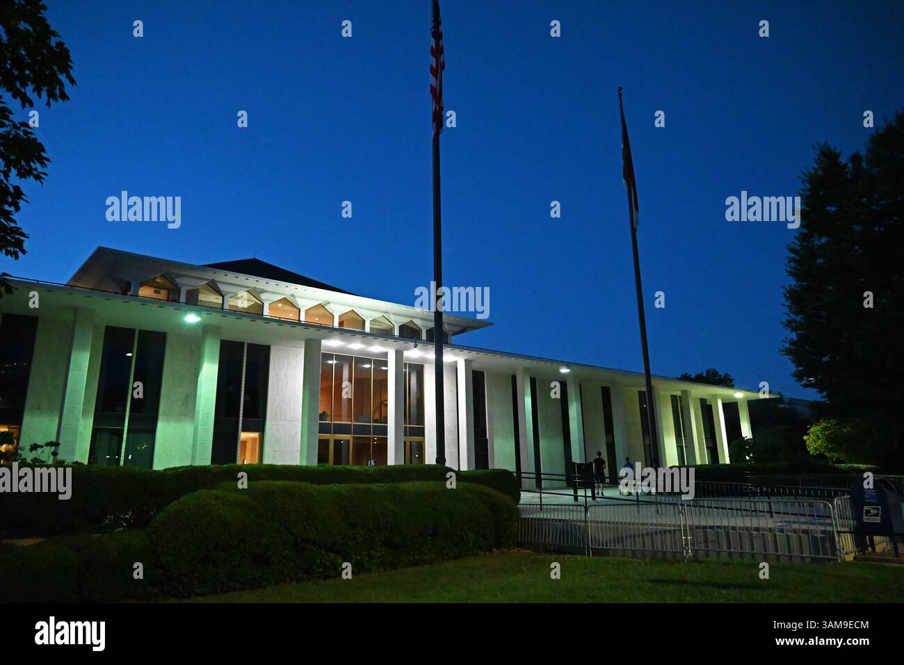 Lights illuminate the outside of the North Carolina State House in ...