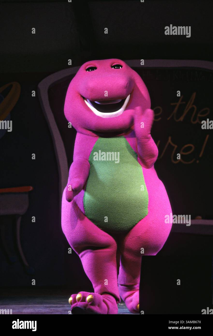 Popular children's character Barney the Purple Dinosaur performs