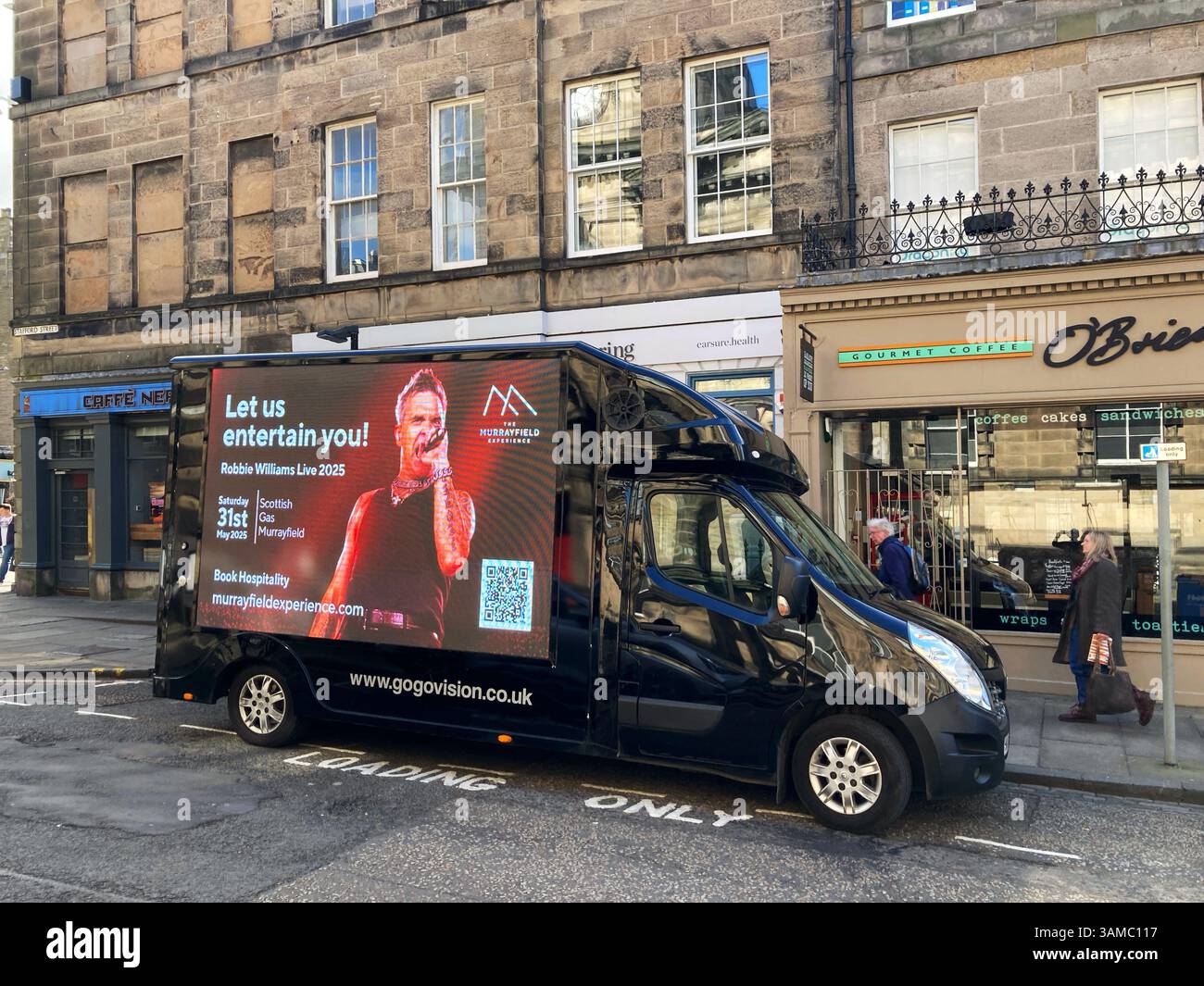 Mobile advertising on vehicle for the Robbie Williams Live concert at Scottish Gas Murrayfield on the 31st May 2025, Edinburgh Scotland Stock Photo