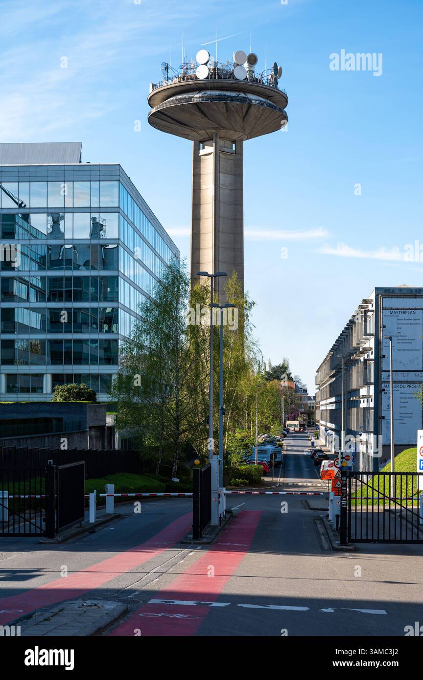 Headquarters of the RTBF TV and radiostation with the controltower in ...