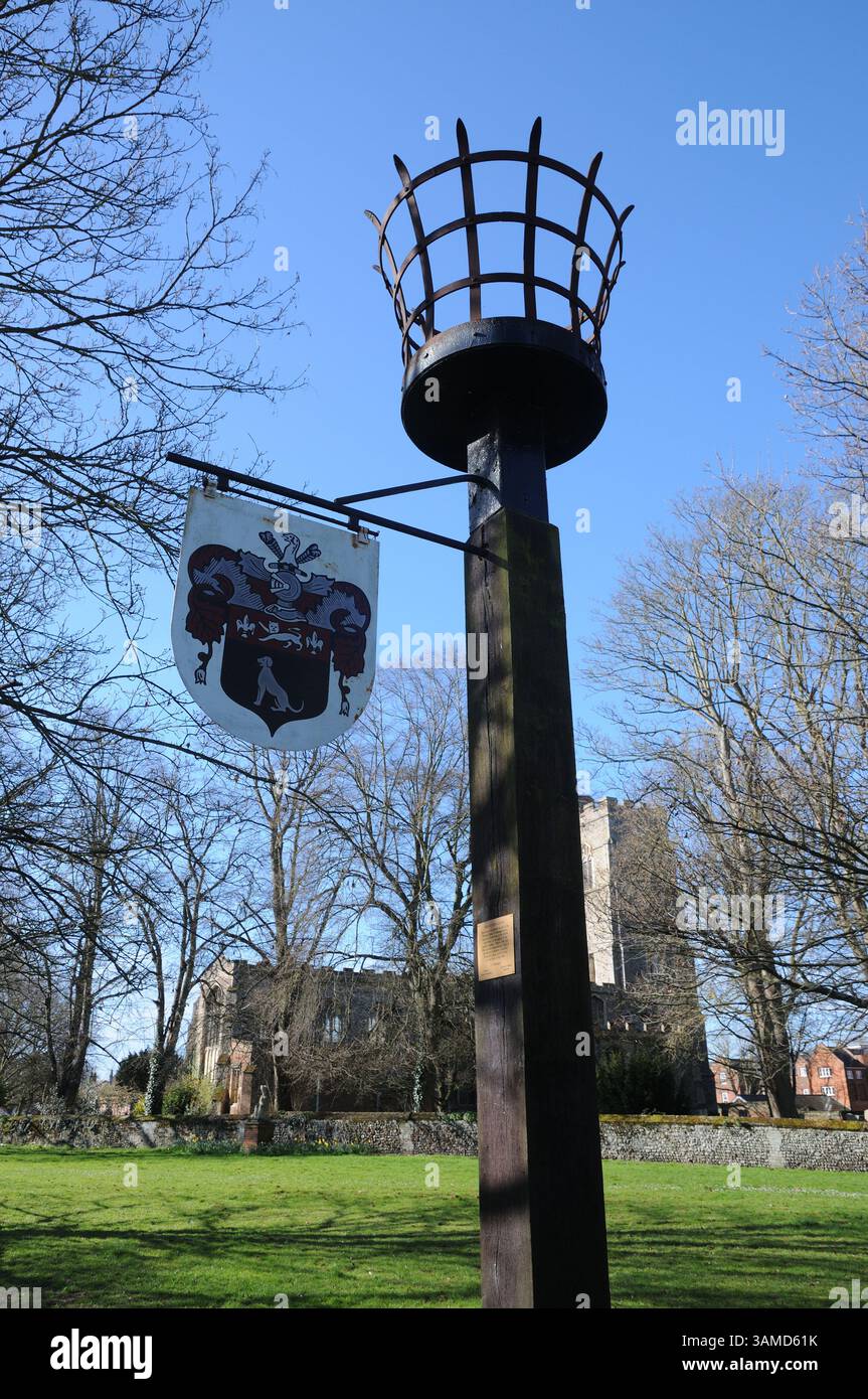 Fire Beacon, Sudbury, Suffolk, which was erected as one of the National Chain of Commemorative Signals in Celebration of the 400th Anniversary of the Stock Photo