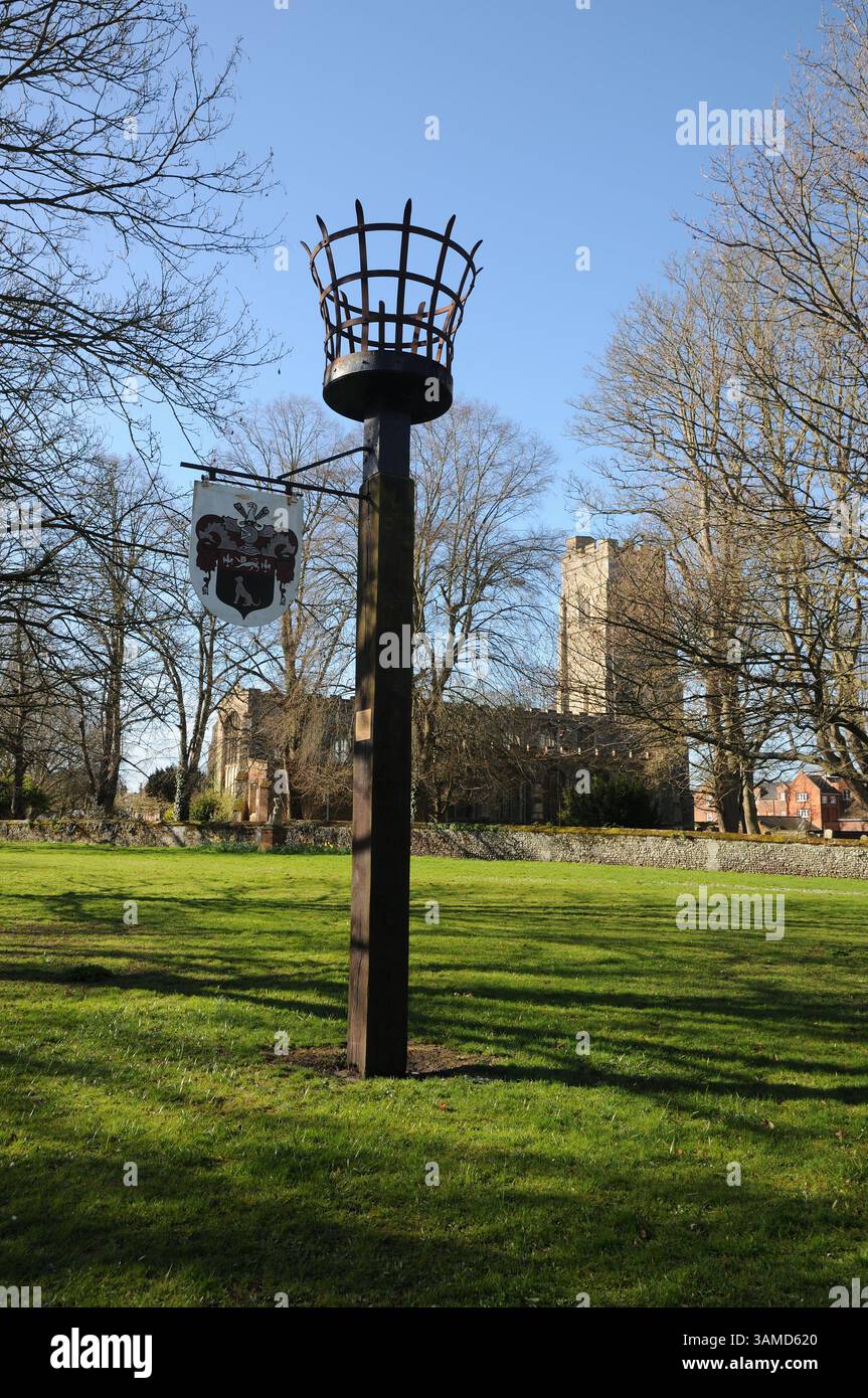 Fire Beacon, Sudbury, Suffolk, which was erected as one of the National Chain of Commemorative Signals in Celebration of the 400th Anniversary of the Stock Photo