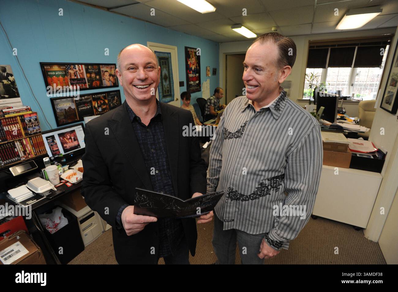 Feb. 12, 2008 - Philadelphia, PA, USA - At Breaking Glass Pictures, CEO and Co-president Richard Wolff, left, and Co-president Richard Ross pose for portrait, May 9, 2011 in Philadelphia, Pennsylvania. (April Saul/Philadelphia Inquirer/MCT) (Credit Image: © April Saul/MCT/ZUMAPRESS.com) Stock Photo