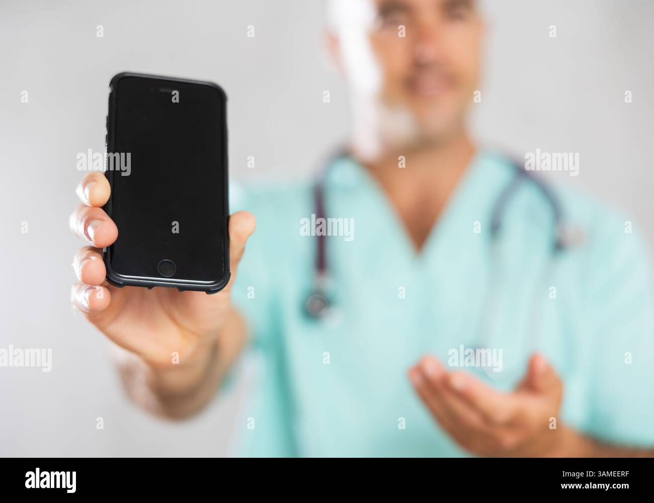 Doctor employs modern communication Stock Photo