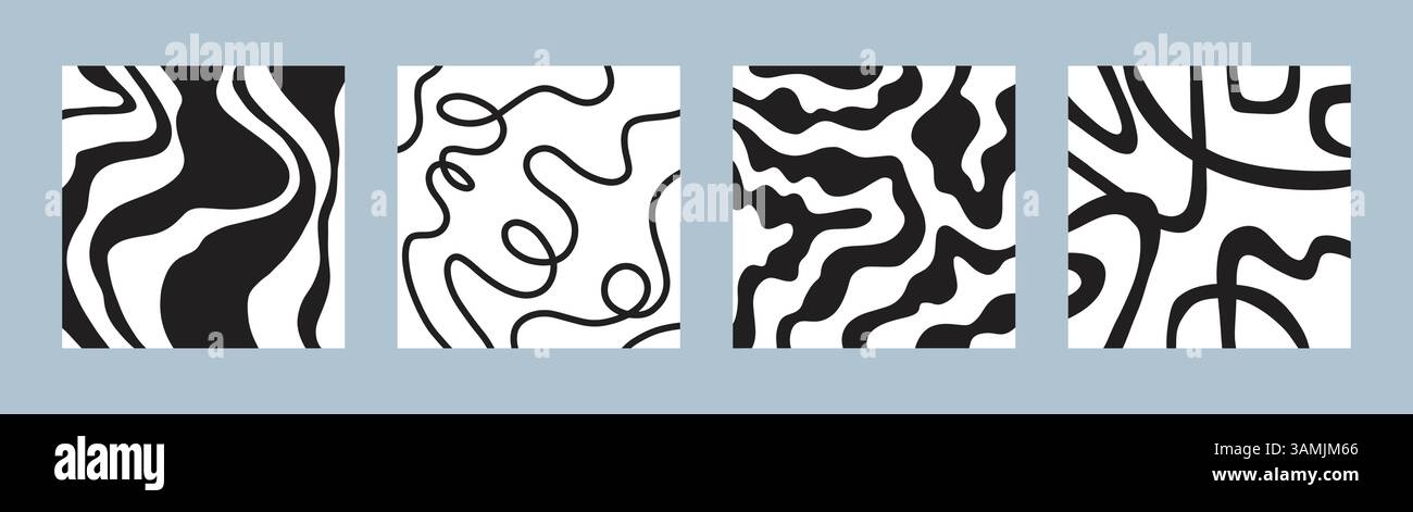 Abstract modern doodle wavy line poster set. Stock Vector
