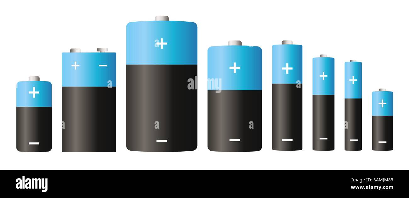 Set of alkaline battery vector illustration. Stock Vector