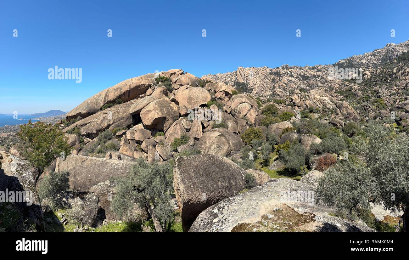 Scenic view of rocky mountains in Latmos Besparmak Mountains Mugla Turkey Stock Photo