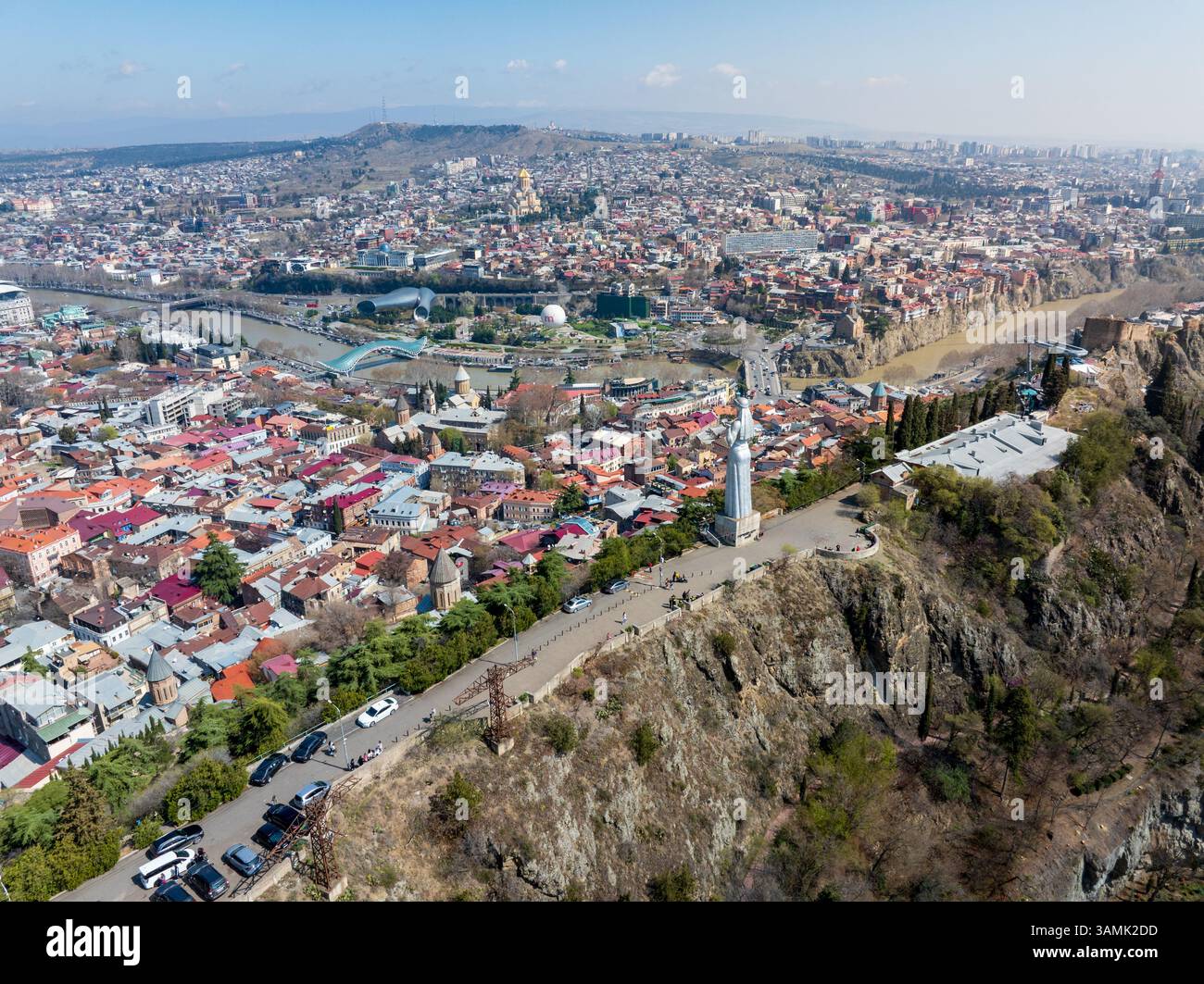 Sololaki Ridge Drone capture of the Mother of Georgia statue gazing over Tbilisi's ...