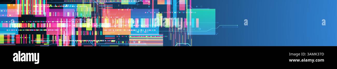 Technological background with colorful squares glowing on a blue gradient. Vector. Stock Vector