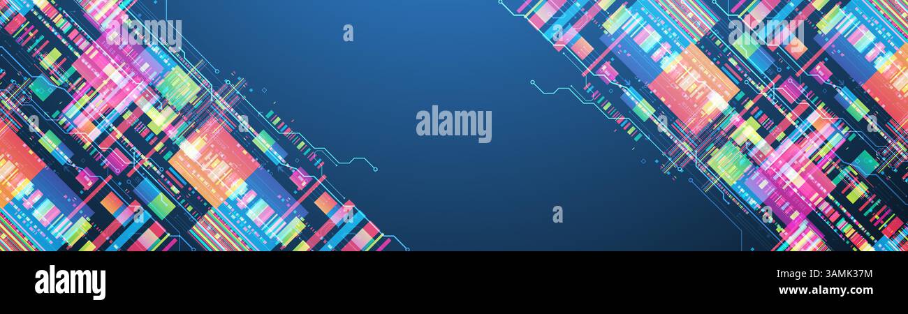 Technological background with colorful squares glowing on a blue gradient. Vector. Stock Vector