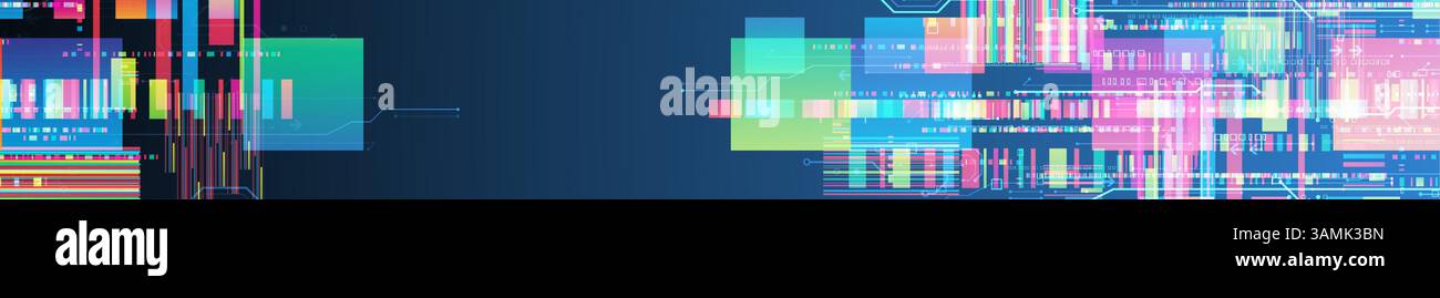 Technological background with colorful squares glowing on a blue gradient. Vector. Stock Vector