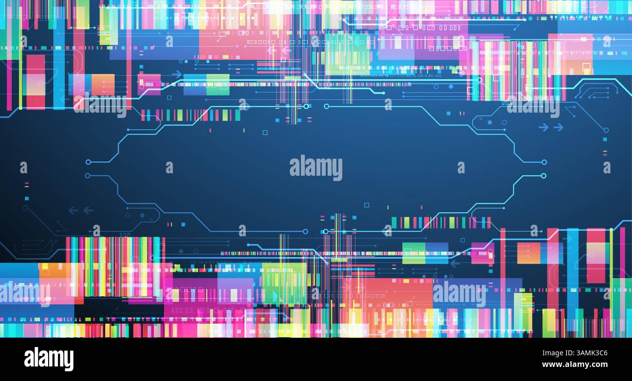 Technological background with colorful squares glowing on a blue gradient. Vector. Stock Vector