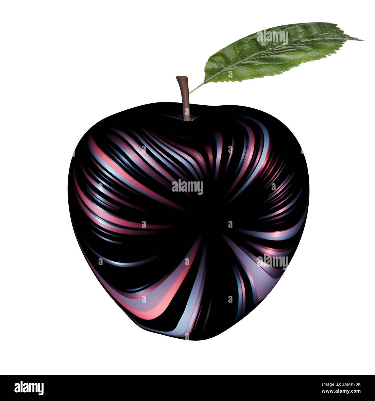 A striking black apple design features swirling colors that create a ...