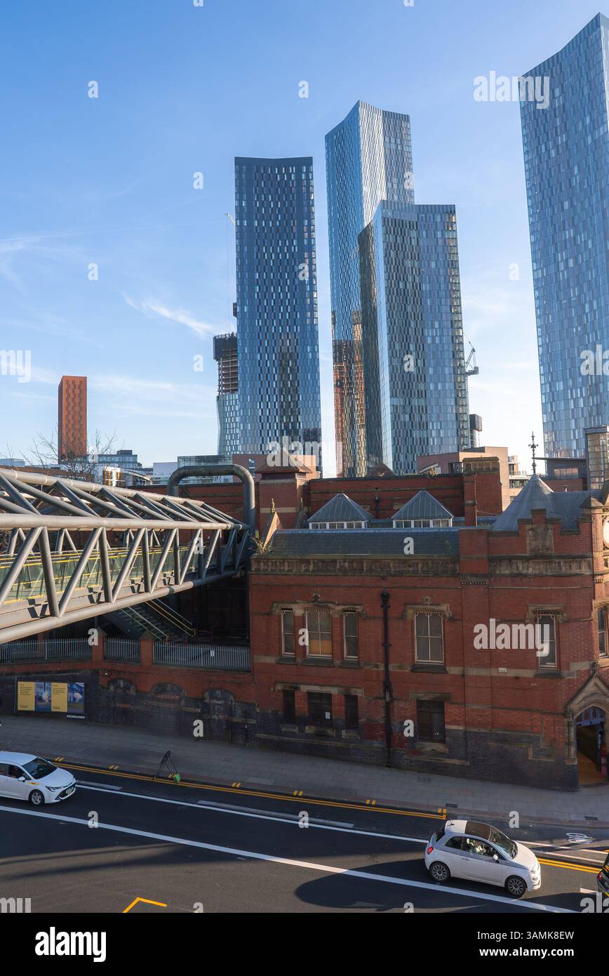 Manchester Cityscape with Deansgate Square and Historic Architecture Stock Photo