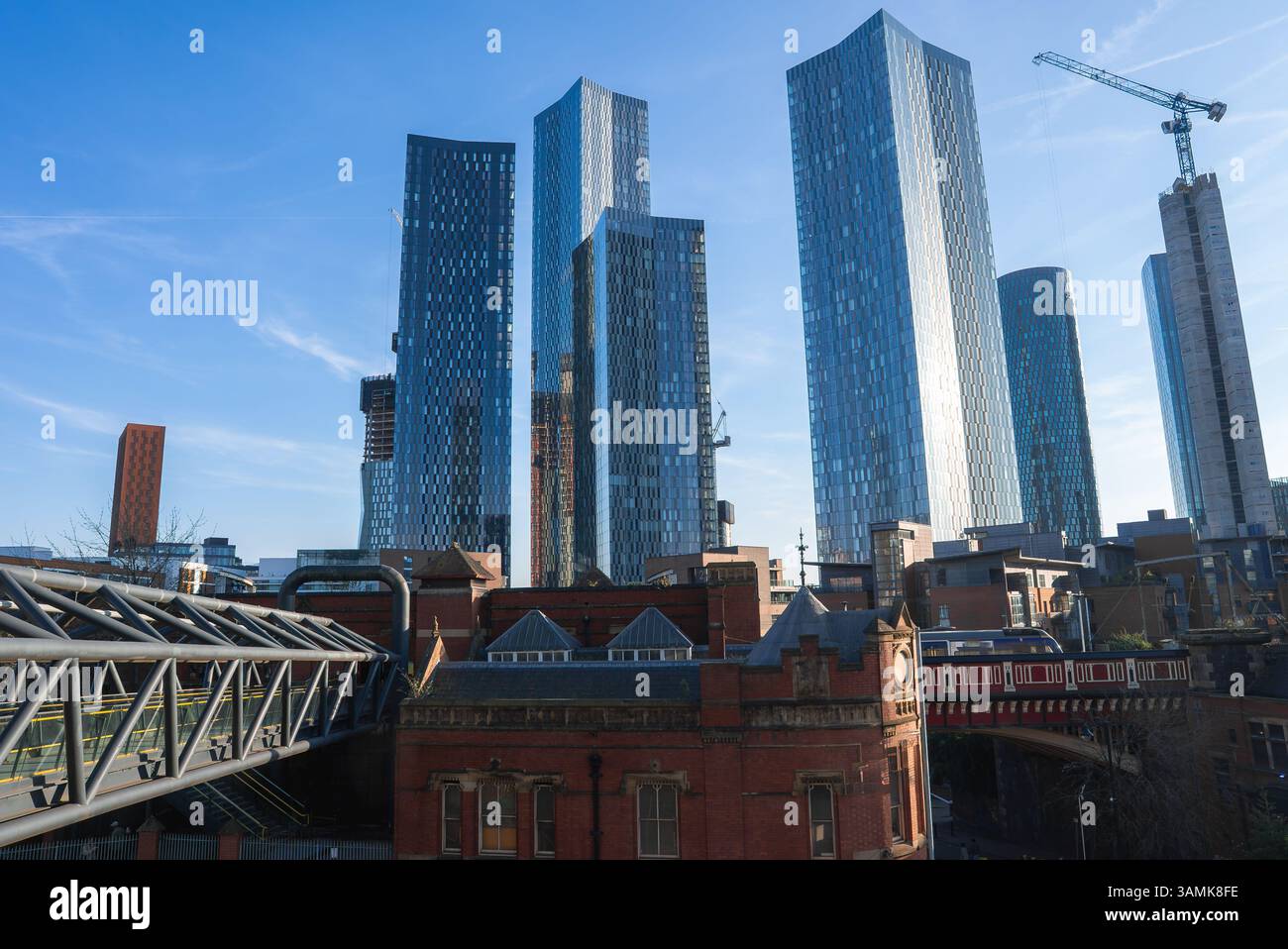 Manchester Cityscape with Deansgate Square and Victorian Building Stock Photo