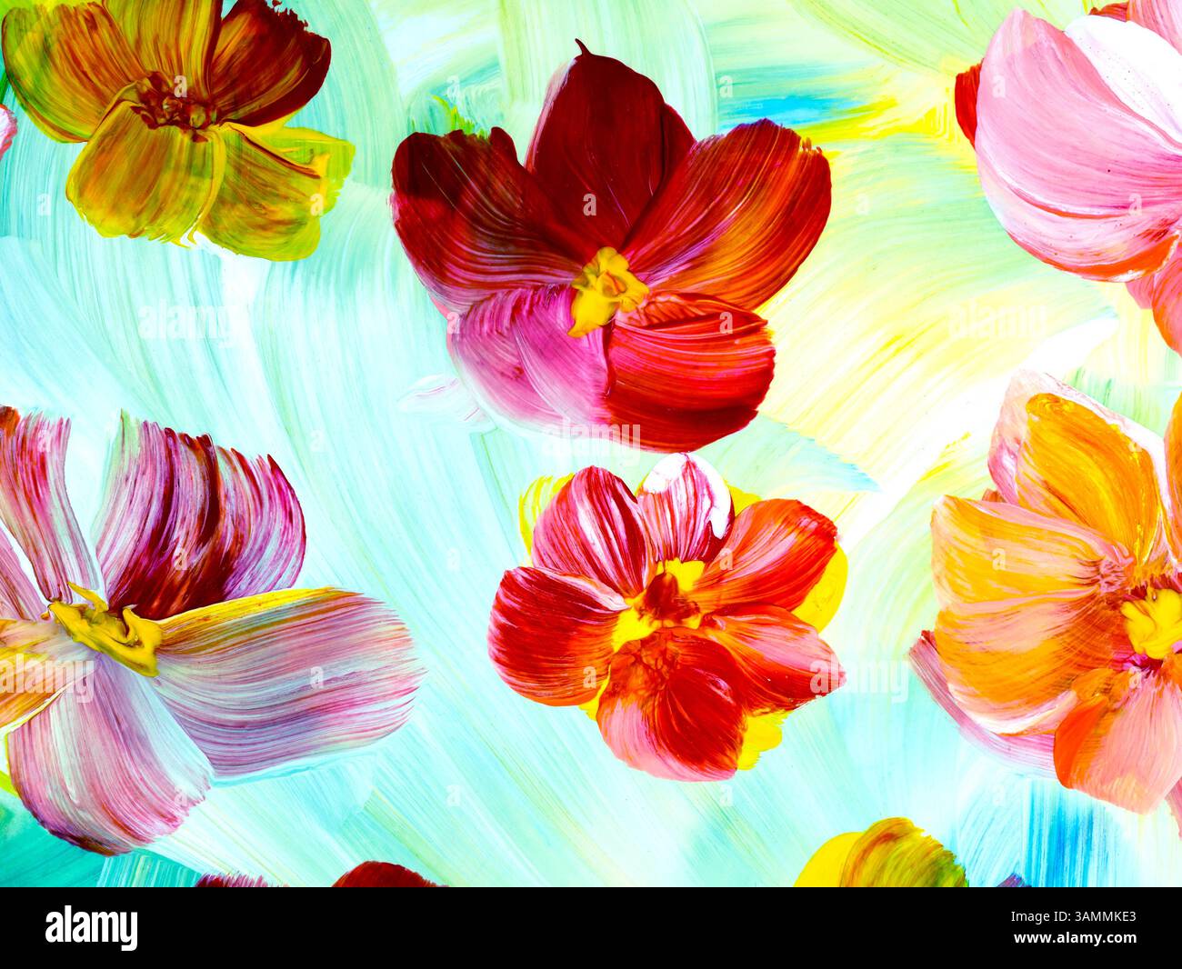 Abstract flowers, original hand drawn, impressionism style, color ...