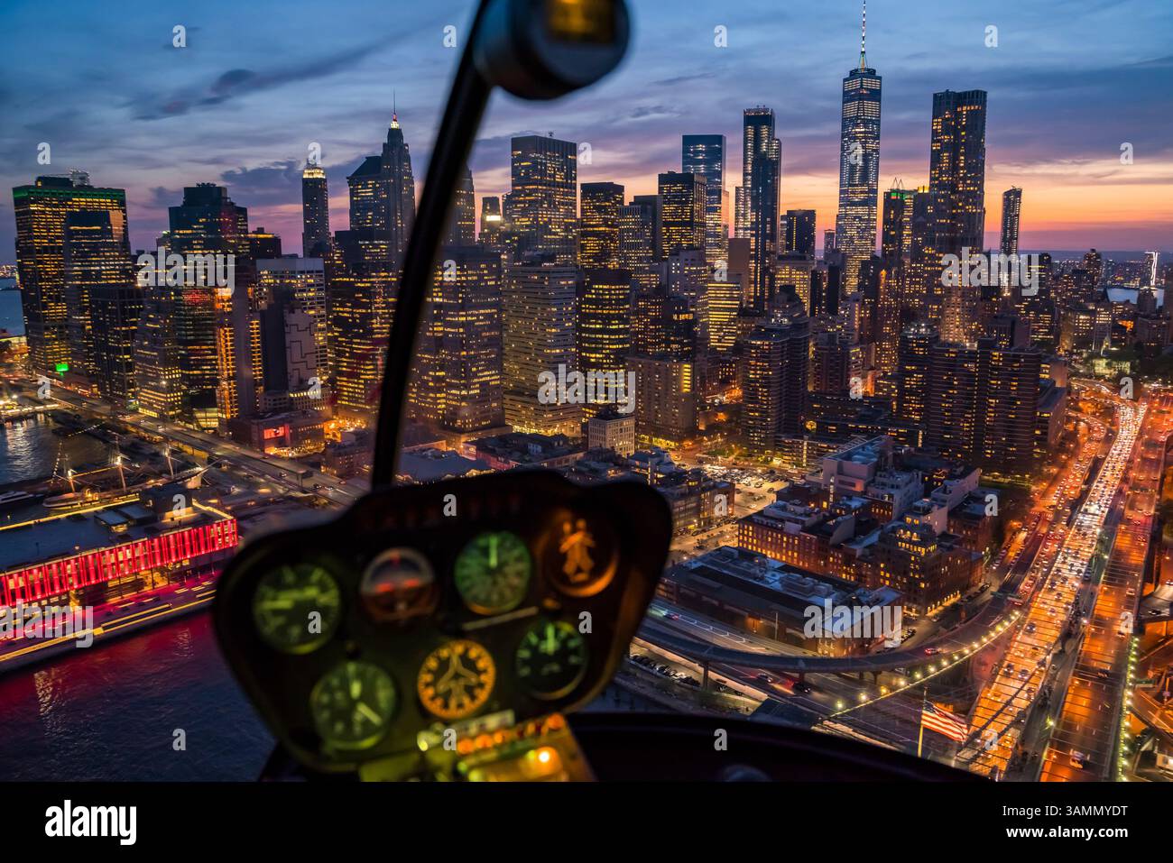 Aerial view of Manhattan skyline at dusk, New York, United States Stock ...