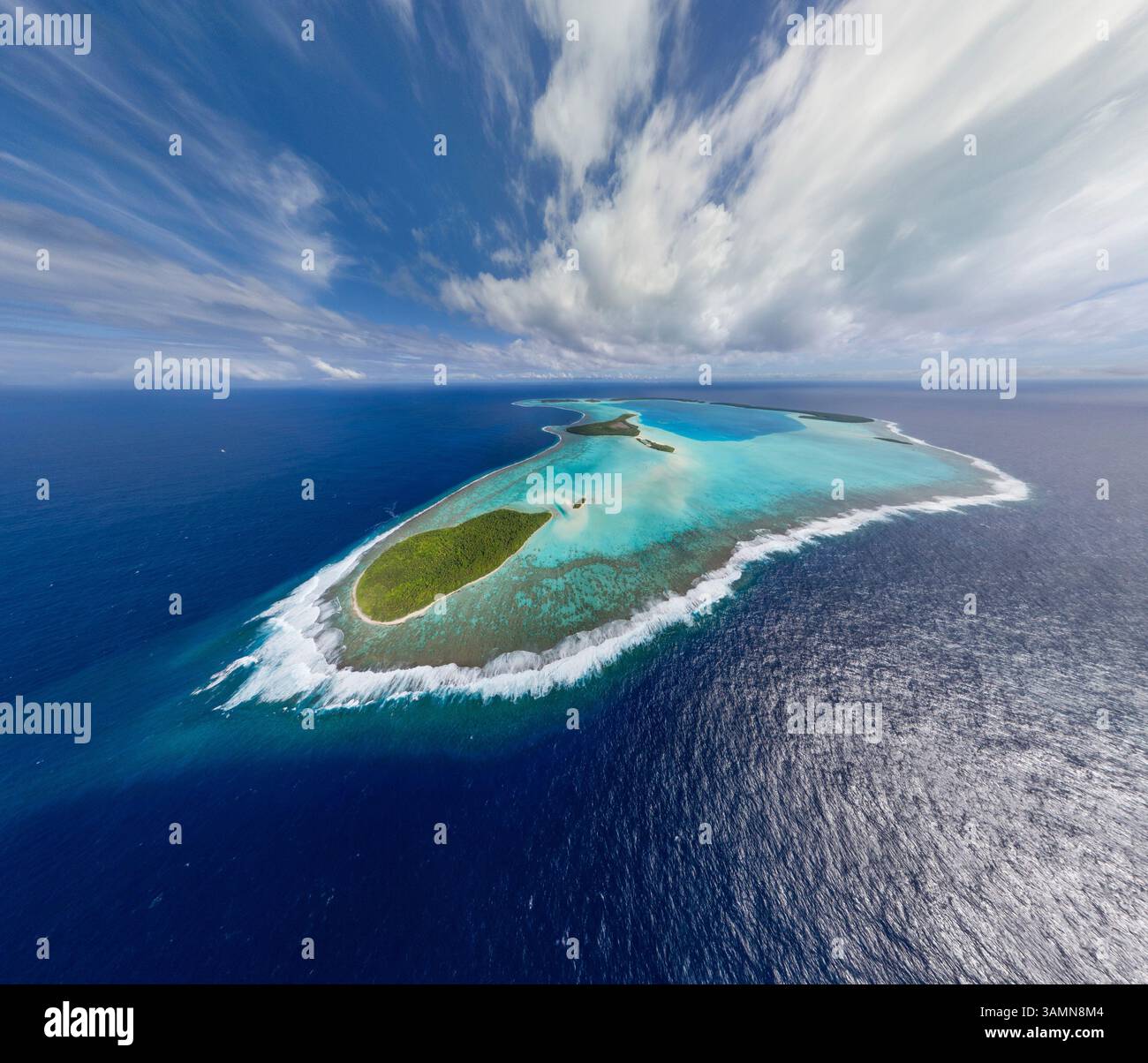Panoramic aerial view of Marlon Brando Tetiaroa atoll, French Polynesia ...